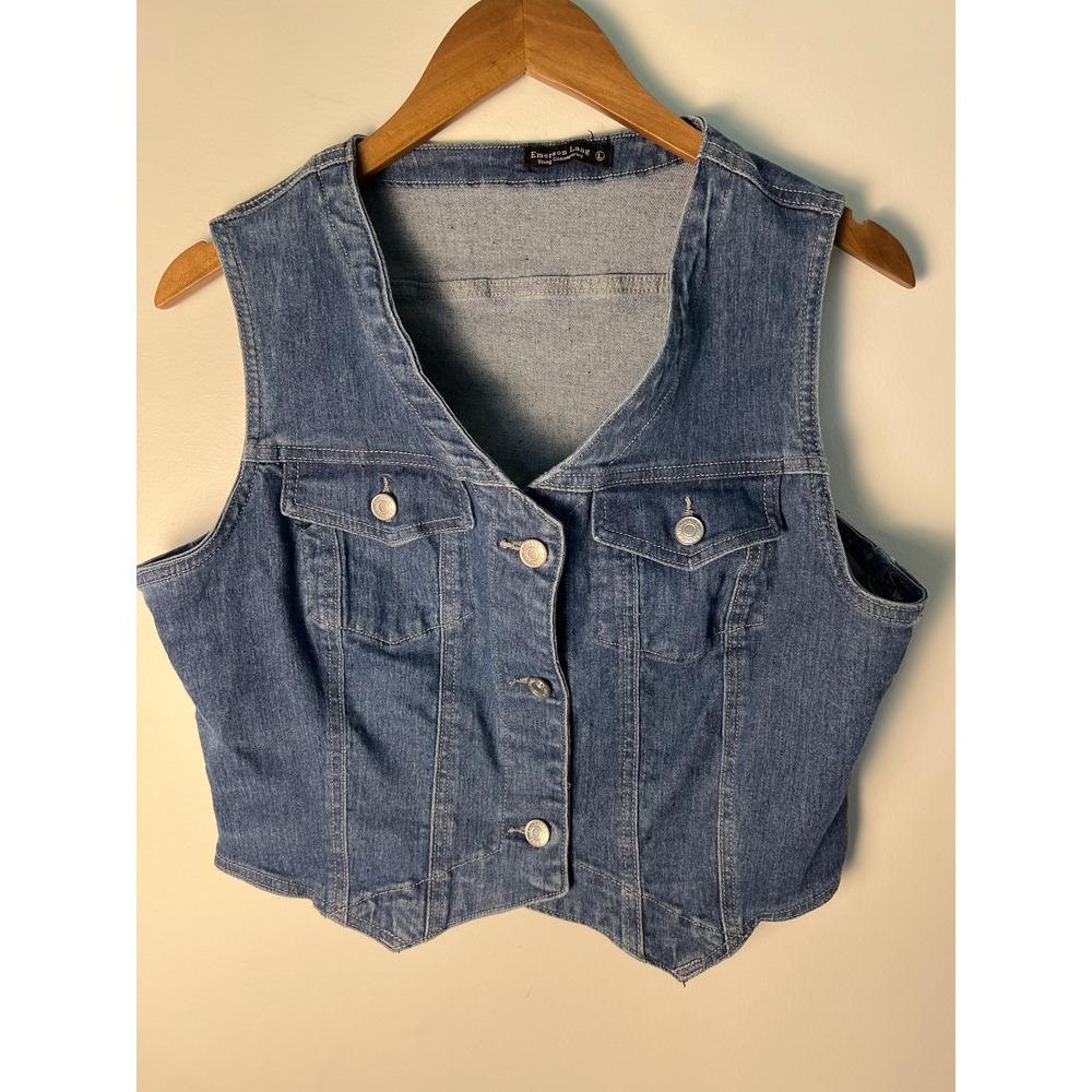 Emerson Lang Denim Vest Wm L Cropped Coastal Cowgirl Y2K 90s Grunge Indie Sleaze